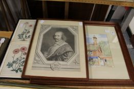 A watercolour of The Three Horseshoes Pub and two prints.