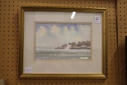 Coastal Landscape with Sailing Ships watercolour.