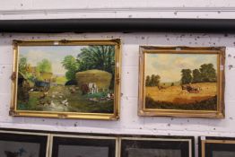 Gathering the Corn oil on canvas together with a farmyard scene.