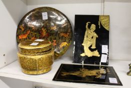 Various items of lacquer ware.