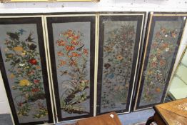 A late 19th / early 20th century Chinese painted paper four fold dressing screen, each panel