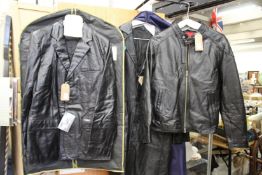 A Ben Sherman black leather jacket, size small, and two similar items.