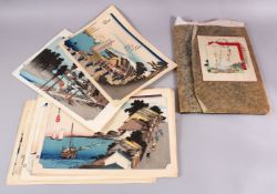 A MIXED COLLECTION OF JAPANESE WOODBLOCK PRINTS IN FOLDER AFTER HIROSHIGE - a series of landscape