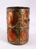 A 19TH CENTURY INDIAN COPPER & METAL MOUNTED WINE COOLER OR ICE BUCKET, the copper body with twin
