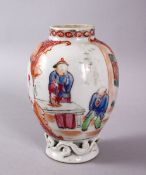 AN 18TH CENTURY CHINESE MANDARING PORCELAIN CADDY, With figural decoration and a wave formed base,