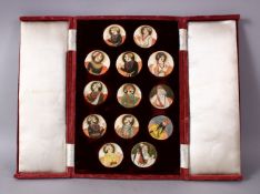 A BOXED SET OF THIRTEEN 18TH/19TH CENTURY PERSIAN CARVED & PAINTED IVORY MINIATURES, each of the