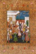 A GOOD LARGE 19TH CENTURY INDIAN MINIATURE PAINTING, depicting the Emperor Jahangir in the royal