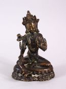 A FINE TIBETAN OR CHINESE BRONZE FIGURE OF SEATED BUDDHA, in a seated meditating position, 11.5cm