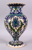 A TURKISH KUTAHIYA BALUSTER SHAPED VASE, painted in the Iznik style, 32cm high.