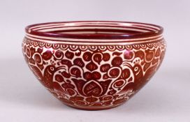 A 19TH CENTURY LUSTRE HISPANO MORESQUE STYLE CANTAGALLI POTTERY BOWL, with bird and floral