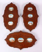 A SET OF NINE GOOD INDIAN MINIATURE PAINTINGS ON IVORY, each depicting temples and buildings,