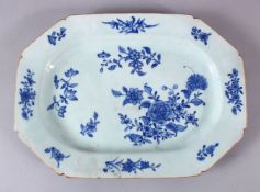 AN 18TH CENTURY CHINESE BLUE & WHITE PORCELAIN SERVING DISH, with floral decoration, 34cm x 24cm.