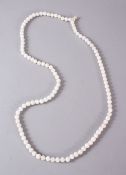A GOOD SET O CARVED WHITE JADE ROSARY BEADS, comprising 109 spherical carved beads, 92cm open