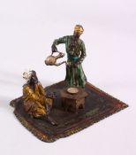 A TURKISH THEME BERGMAN STYLE COLD PAINTED BRONZE FIGURE - depicting two figures smoking and