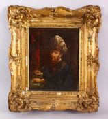 A FINE POSSIBLY ITALIAN SCHOOL OIL PAINTING OF A TURKISH OTTOMAN GENTLEMAN, posed at a desk with a