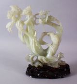 A CHINESE CARVED JADE FIGURE OF A GODDESS / GUANYIN, in an unusual curvature pose with native