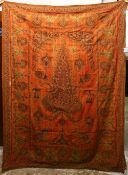 A FINE 19TH CENTURY INDO PERSIAN EMBROIDERED TEXTILE, with stylised paisley motifs and parrots,