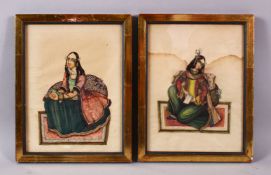 TWO INDIAN MINIATURE PAINTING OF FIGURES, both depicted in seated positions, framed 23cm x 18cm