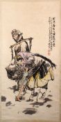 A NICE CHINESE SCROLL PAINTING OF TWO FEMALE FIGURES, the two female figures in a landscpae