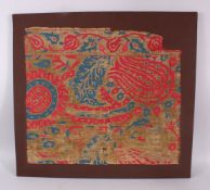 A 16TH CENTURY OTTOMAN TURKISH EMBROIDERED / TAPESTRY LINEN PANEL, with floral motif decoration 52cm