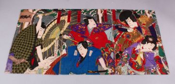 TWO TRIPTYCH JAPANESE MEIJI PERIOD WOODBLOCK PRINTS BY KUNICHIKA TOYOHARA - each triptych