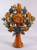 A LARGE 19TH CENTURY TURKISH OTTOMAN CANAKKALE POTTERY CANDLESTICK, with five openings, with moulded