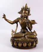 A LARGE CHINESE GILDED SEATED BUDDHA, 44cm high.