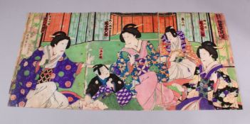 THREE TRIPTYCH JAPANESE MEIJI PERIOD WOOD BLOCK PRINTS - BY KACHORO - each triptych depicting kabuki