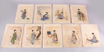 A COLLECTION OF 9 JAPANESE MEIJI PERIOD WOODBLOCK PRINTS - MODERN BEAUTIES - GEISHA. (9)