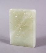 A CHINESE CARVED JADE PENDANT - IMMORTAL, the figure in a landscape setting with blossom and