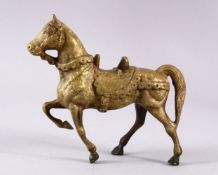 A HEAVY CHINESE BRONZE FIGURE OF A HORSE, in a striding pose, 21cm