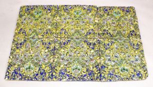 A LARGE & FINE SET OF 6 LATE SAFAVID / EARLY QAJAR POTTERY TILE SECTIONS, the six sections each of