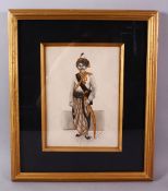 AN INDIAN SCHOOL PORTRAIT MUGHAL MINIATURE OF A SOLDIER, stood in his outfit bearing his arms and