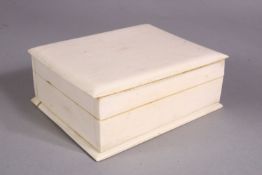 A1 19TH CENTURY INDIAN CARVED IVORY LIDDED BOX, 11cm wide x 9cm deep