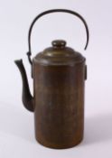 A CHINESE BRONZE CALLIGRAPHIC COFFEE POT & COVER, with two panels, of iris and calligraphy, the base