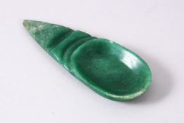 A GOOD INDIAN MUGHAL CARVED EMERALD SPOON, with a carved handle and bowl 13cm.