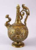 A 19TH CENTURY INDIAN SHIVA B RASS MOULDED EWER, with a stopper, the handle with an animal, the body