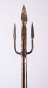 A FINE INDIAN STEEL TRIDENT SPEAR, 132CM