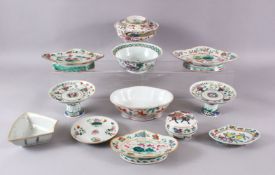 A MIXED LOT OF 12 19TH CENTURY CHINESE FAMILLE ROSE PORCELAIN OBJECTS, to name a few a pair of