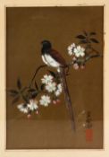 A GOOD CHINESE PAINTING OF A BIRD, In Japanese style, upon a gold ground, the bird seated upon the