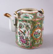A 19TH CENTURY CHINESE CANTON FAMILLE ROSE PORCELAIN TEAPOT, decorated with panels of figures and