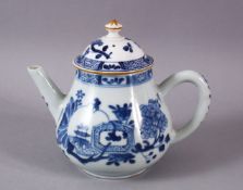 A CHINESE BLUE & WHITE PORCELAIN TEAPOT & COVER, decorated with floral decoration, 12cm high.