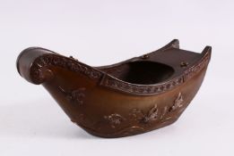 POS A JAPANESE BRONZE HANGING KORO - in the form of a boat, with three eyelets to accommodate a