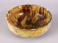 A GOOD IRAN STYLE POTTERY BOWL, decorated with brown & biscuit glaze, 19cm (AF)
