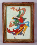 A PERSIAN 20TH CENTURY PAINTING ON BOARD OF A GODDESS / FEMALE FIGURE, housed in a micro mosaic