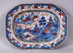 A CHINESE 18TH / 19TH CENTURY CLOBBERED PORCELAIN SERVING DISH, 32.5CM X 25CM