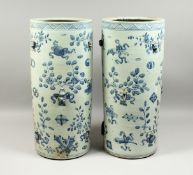 A GOOD LARGE PAIR OF CHINESE BLUE AND WHITE STICK STANDS 24ins high