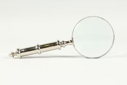 A MAGNIFYING GLASS WITH CHROME HANDLE