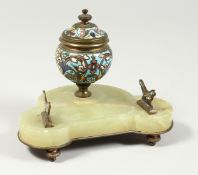A 19TH FRENCH ONYX AND CHAMPLEVE ENAMEL DESK STAND 6.5ins wide