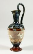A DOULTON LAMBERT STONEWARE EWER, etched with a band of sheep, by Hannah Barlow. No. 496 11ins